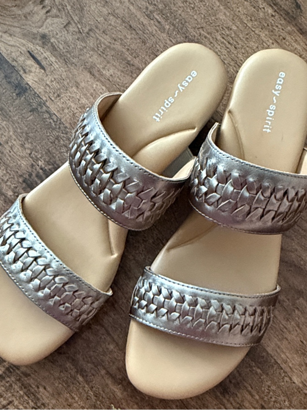 Easy Spirit Women's Pewter Woven Double-Strap Slide Sandals - Picture 2 of 4